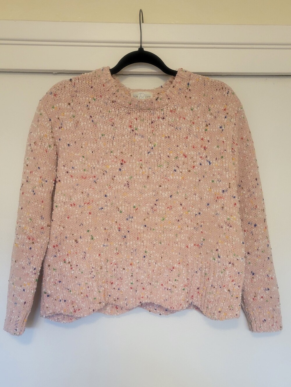 Jun & Ivy Pink Confetti Chenille Sweater Size Small Cozy Soft Knit Pullover
